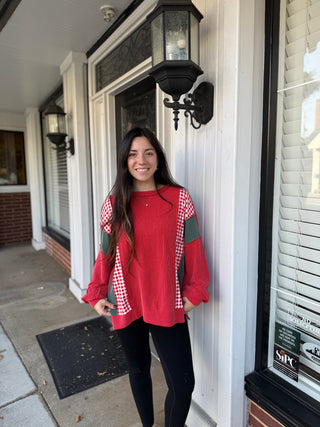 Misses Patchwork Red Gingham Top
