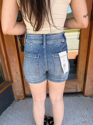 Erin High Rise Patched Front Pocket Risen Shorts