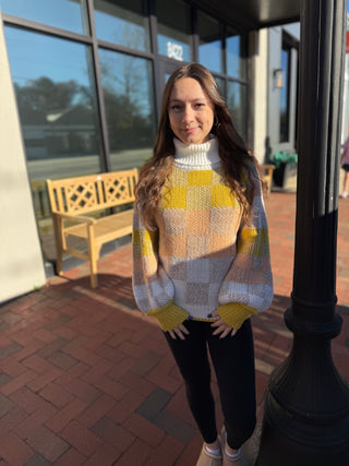 Misses Turtle Neck Color Block Sweater