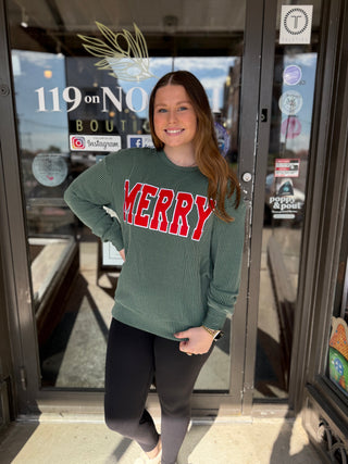 Misses Merry Ribbed Green Top