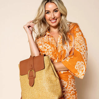 Large Buckle Flapover Backpack | Brown
