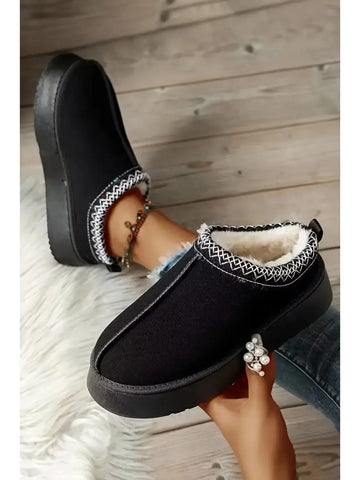 Suede Plush Lined Flats | Black
