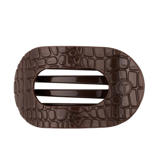 Teleties Large Flat Round Hair Clip | Brown Crocodile