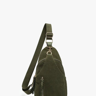 Corduroy Dual Compartment Sling Bag | Dark Olive