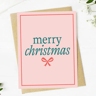 Merry Christmas Pink & Green Bow Card