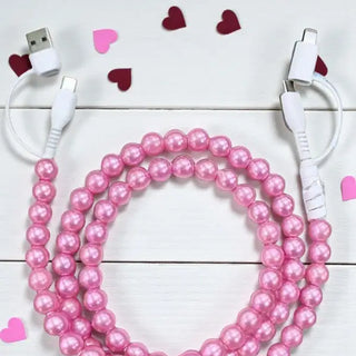 Pink Beaded Phone Cord Charger