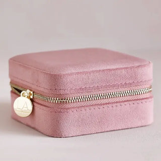 Velvet Square Travel Jewelry Case | Rose Pink