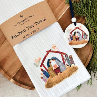 Christmas Gift Set | Nativity Watercolor | Towel & Ornament