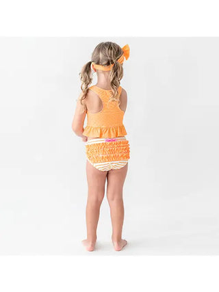 RuffleButts Melon Polka Dot Peplum Tankini