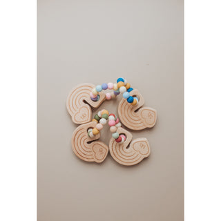Three Hearts Rainbow Wood Teether in Several Colors