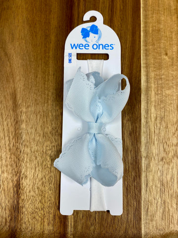 Wee Ones Small Eyelet Bow with Headband-Light Blue