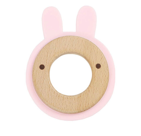 GooseWaddle Double Wooden Teether - Pink Bunny
