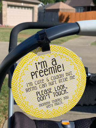 No Touching Yellow Preemie Car Seat & Stroller Tag